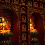 gold buddha figurine on brown wooden shelf